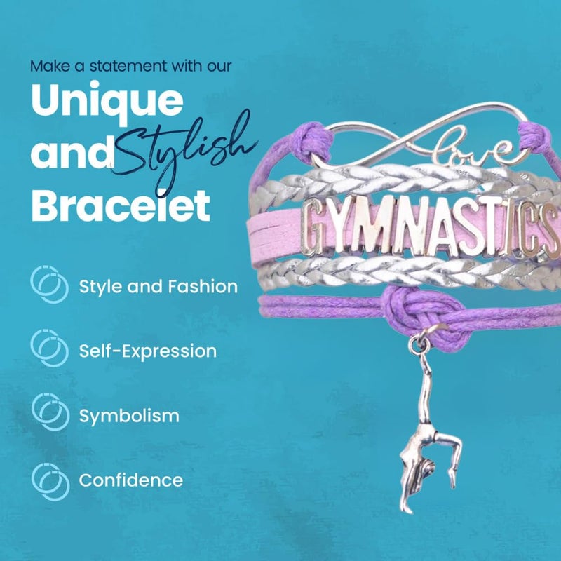 Infinity Collection Sportybella Gymnastics Bracelet, Silver and Purple Adjustable Infinity Love Charm Bracelet, Gymnastics Jewelry and Accessories, Gift for Teens, Gymnasts and Teams - Image 5